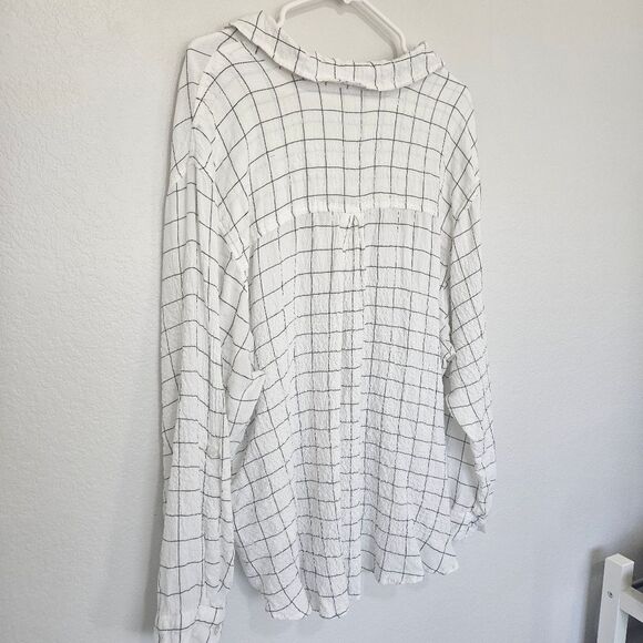 Jane + Delancey | Crinkle Window Pane Checkered Button Down Top, Womens 2X - Picture 3 of 4